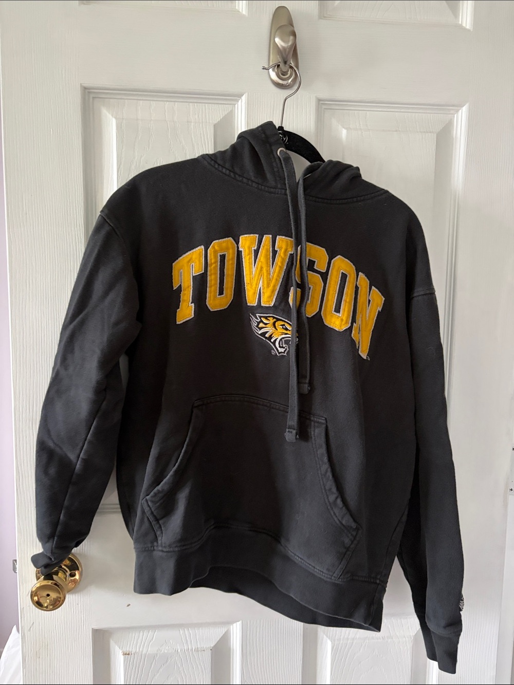 Towson Black Pullover Hoodie with Gold Lettering